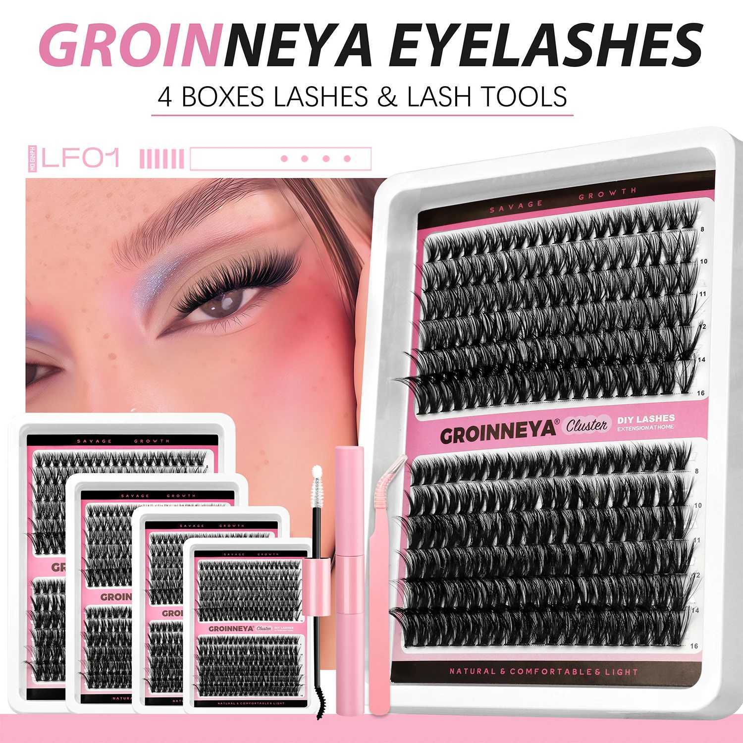 GROINNEYA DIY False Eyelashes Kit High Capacity Individual Lashes Extension Mixed Tray Volume 60P80P Clusters Lashes Set MakeupT251117