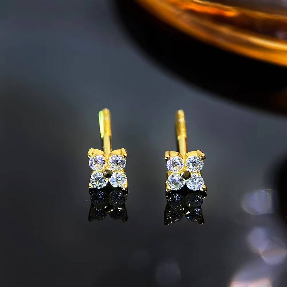 925 Sterling Silver Diamond Wedding Clover Flower Earrings VVS Moissanite Stud Screwback Daily Wear Stud Earrings