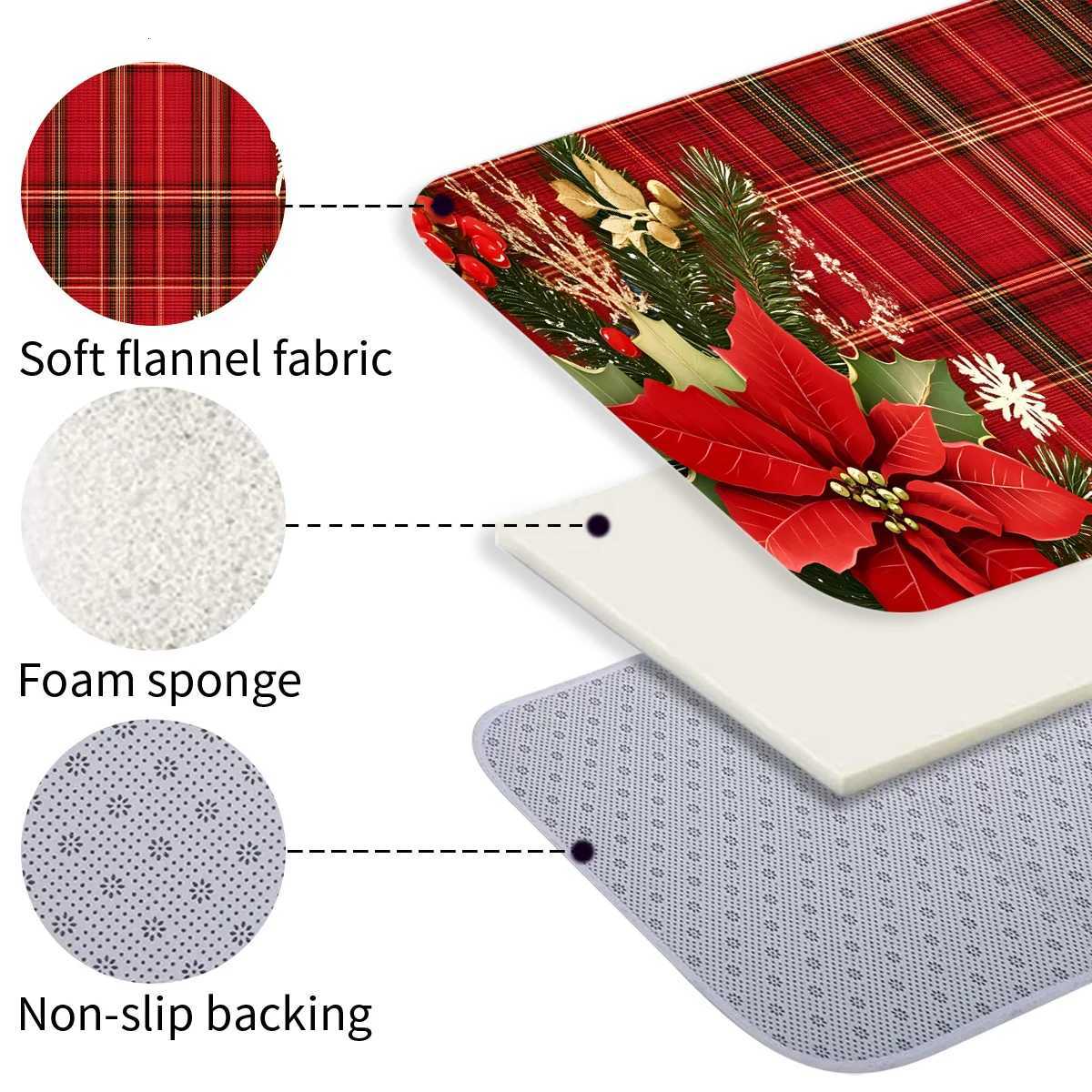VIKAMA Christmas Light Red Plaid Pine Needle Corridor Carpet Running Non-Slip Carpet Bedside Sofa Side Cushion Home DecorationM251117
