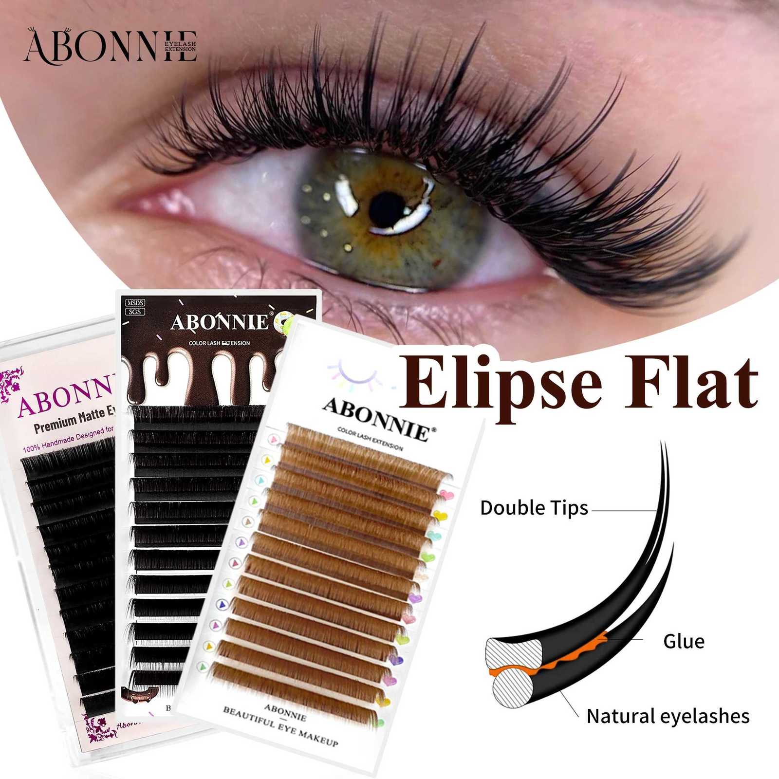 Abonnie Brown Colored Ellipse Flat Lashes Extensions Mega Volume Individual Eyelashes Split Tips Cashmere CilsT251117