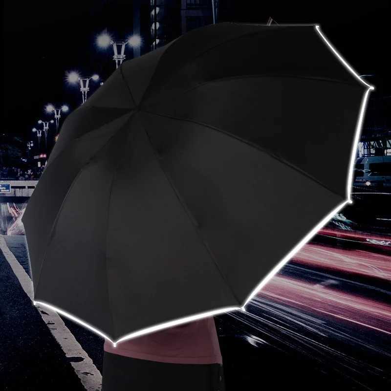 New Auto Open Close Light-emitting LED Reverse Umbrella Ten-bones Three-folding Automatic Business Umbrella with Light C251117