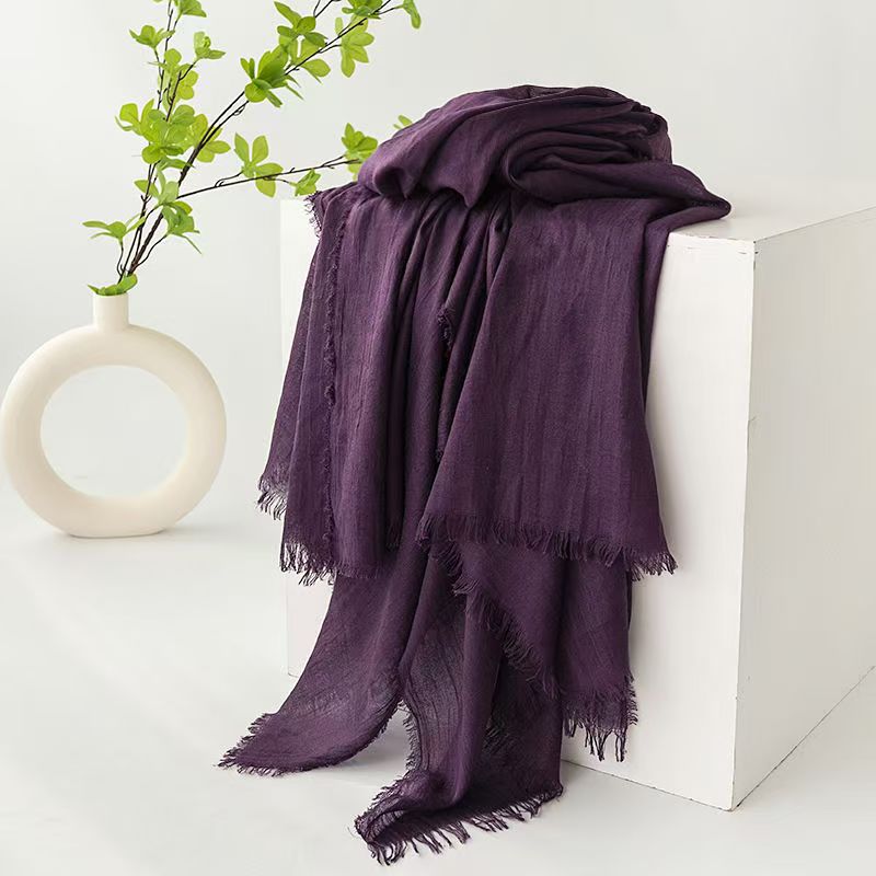 T492 thin new cotton and linen scarf fashion commuter scarf female sunscreen summer shawl raw edge gauze scarf