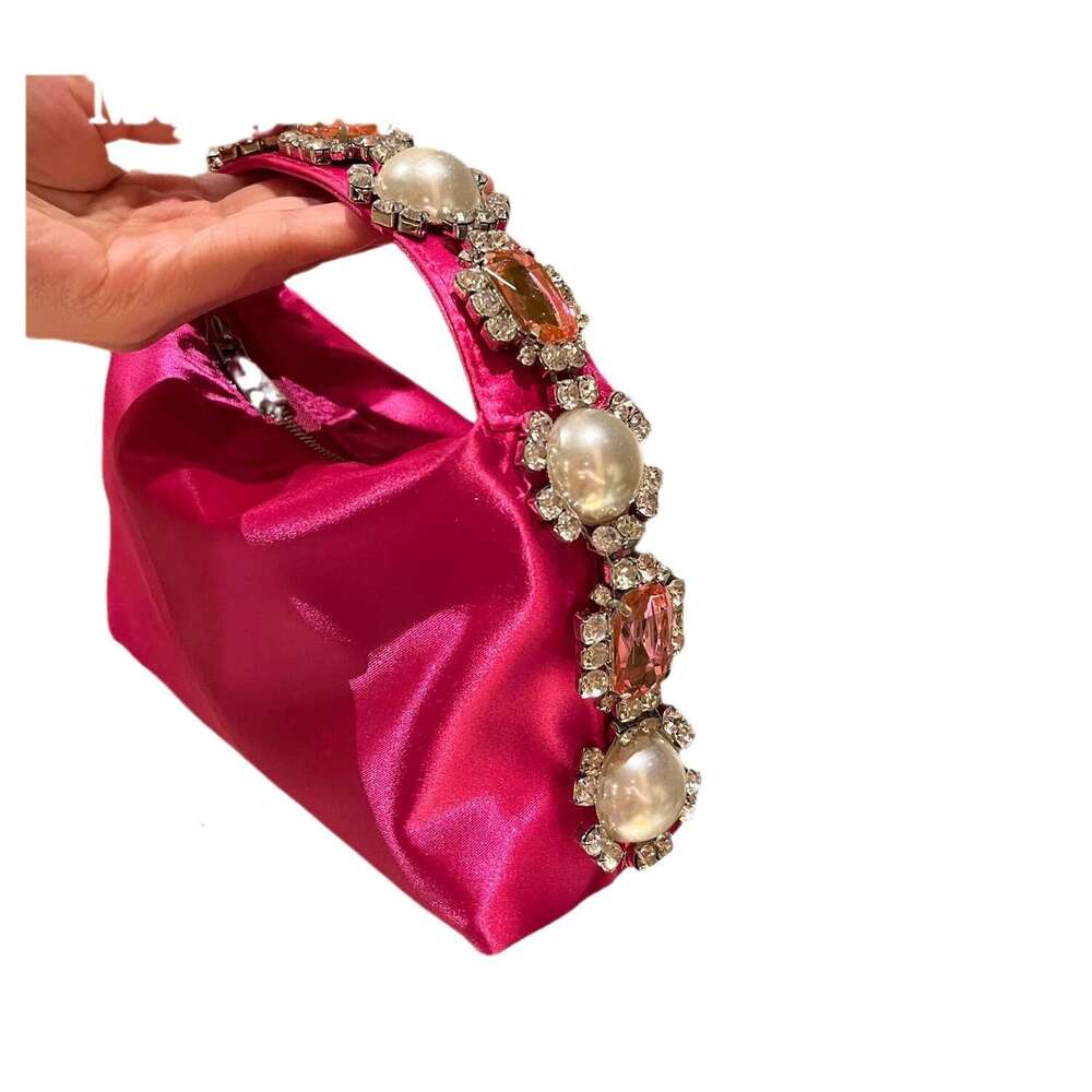 french style evening ostrich feather lunch box handmade diamondstudded flower pearl gemstone silk satin handbag phone bag