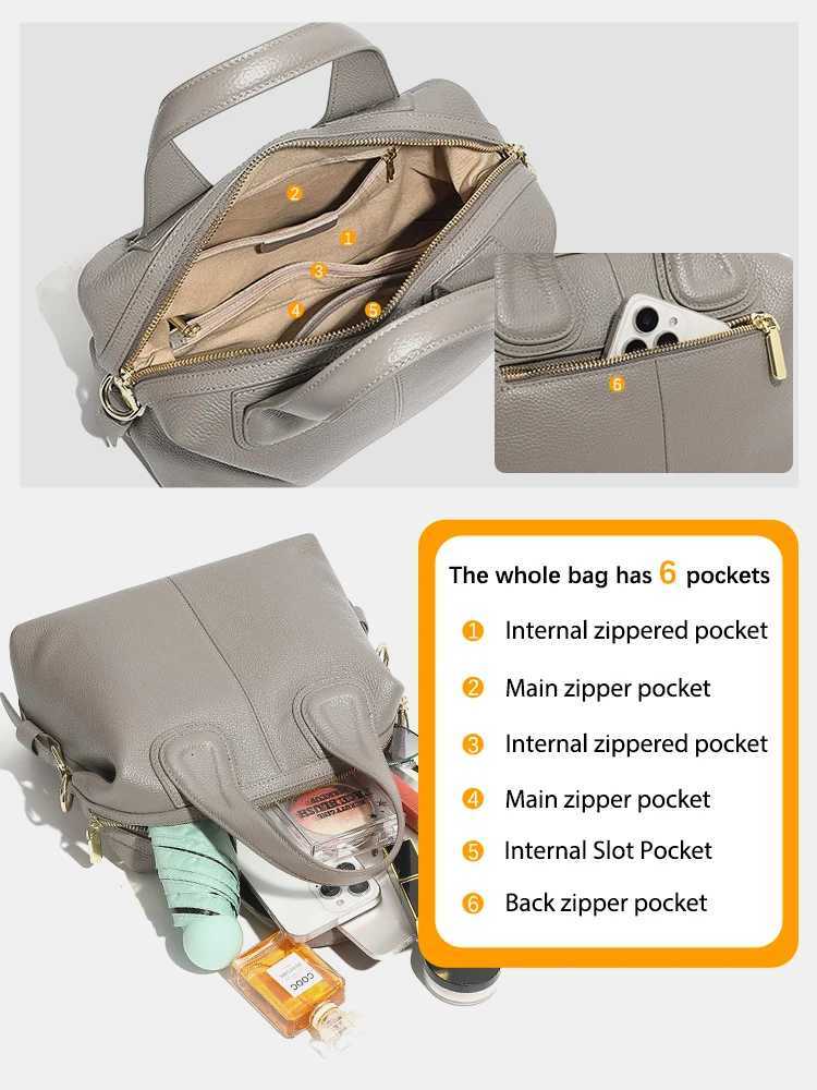Zency 2 Straps Genuine Leather Top-handle Bag For Women Vintage Boston Bag Shoulder Handbag Crossbody Large Capacity Bolsas 2025W251115