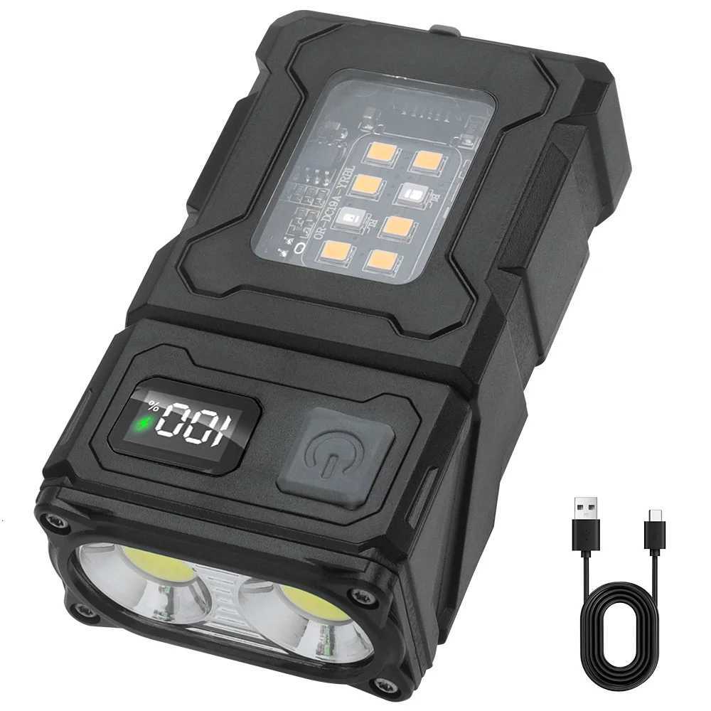 BORUiT Rotatable EDC LED Flashlight Type-C Rechargeable Power Bank Torch with Magnet Clip Work Light Fishing Pocket Lantern M251117