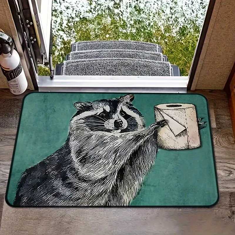 Luxury VIKAMA Fun Raccoon Toilet Paper Carpet Thickened Anti-Slip Bathroom Mat Bedroom Entrance Creative Floor Mat Cute Pet Home Decor Y251117