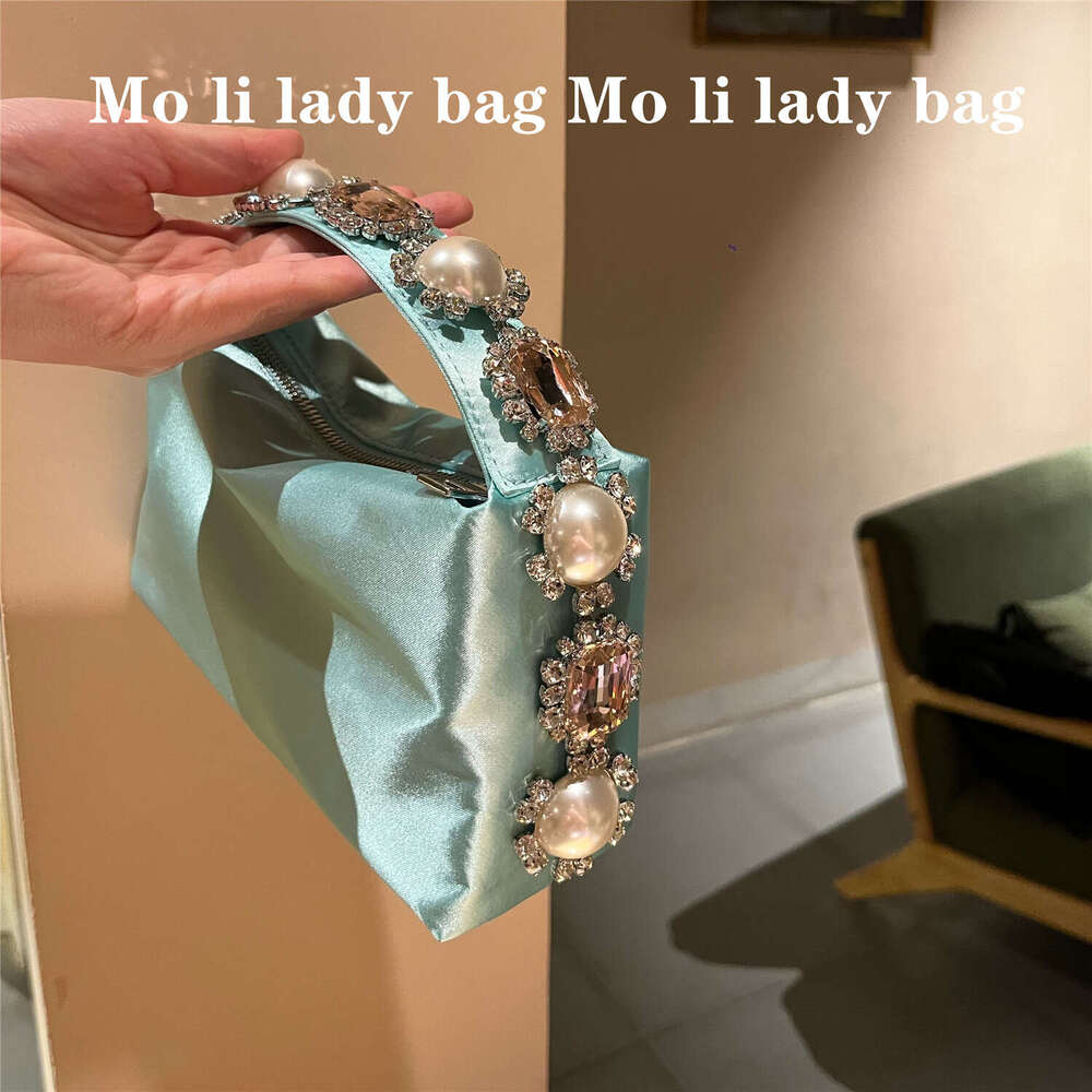 french style evening ostrich feather lunch box handmade diamondstudded flower pearl gemstone silk satin handbag phone bag