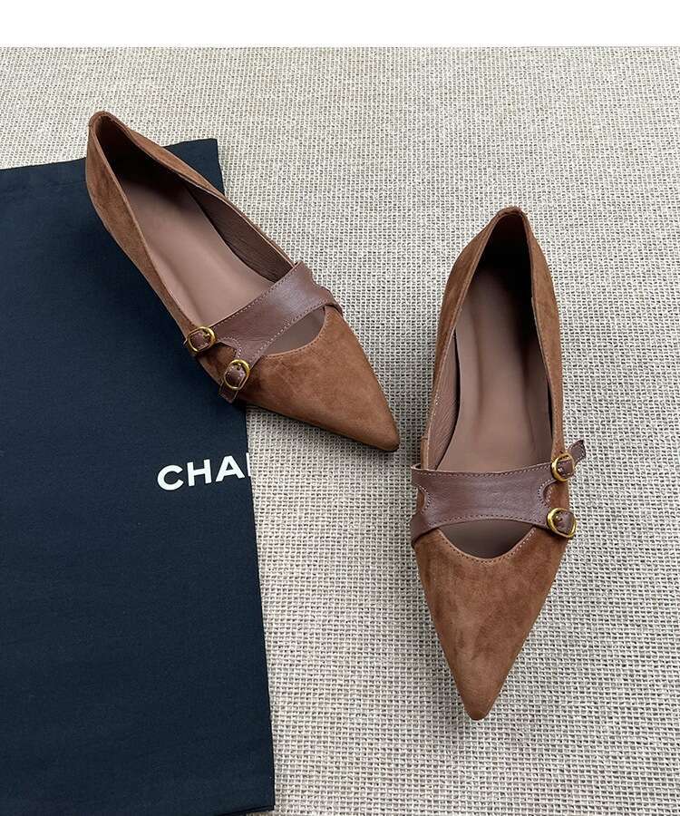Suede Genuine Leather Pumps for Women with Wedge Elegant Designer Shoe Work Shoes womens Brown flats dressy
