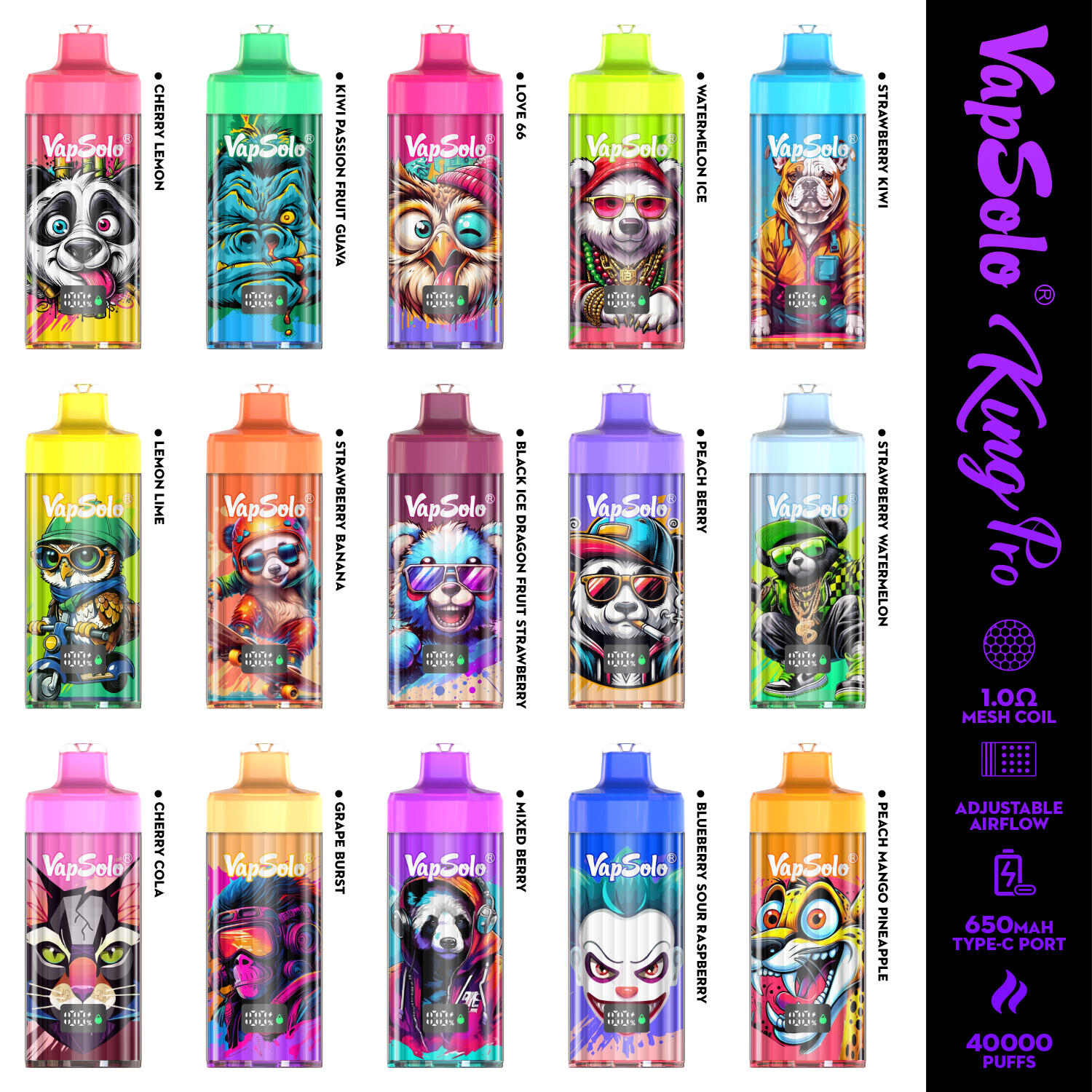 Vapsolo King Pro 40K PUFFS Disposable Vape Mesh Coil Sigaretta Elettronica 40000 50000 Puffs Rechargeable 650mAh Battery cigarette electronique EU warehouse