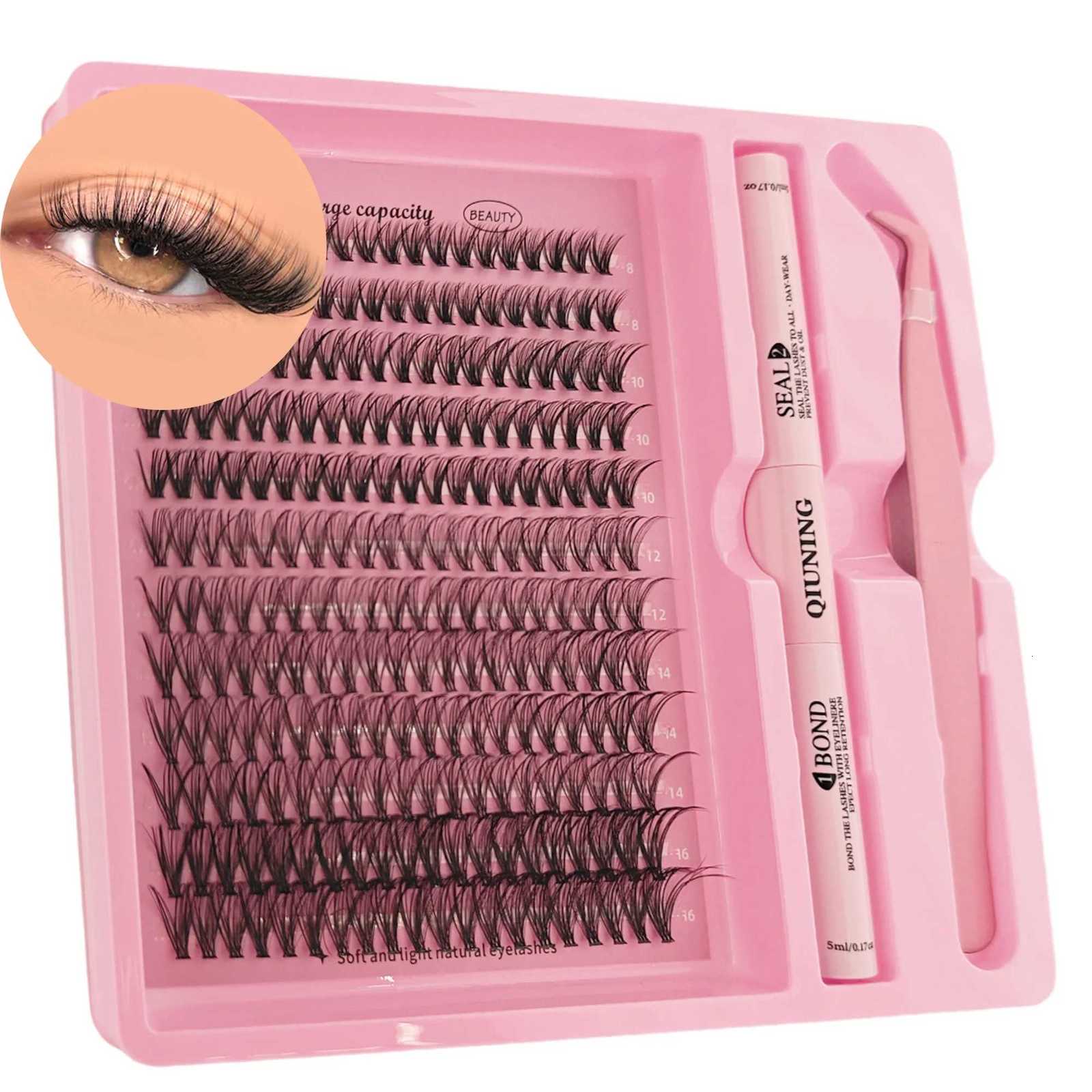 QIUNING Eyelash Clusters Kit Fluffy Individual Lashes Lash Bond and Seal and Remover Faux Mink Lashes Eyelash Extension DIYT251117