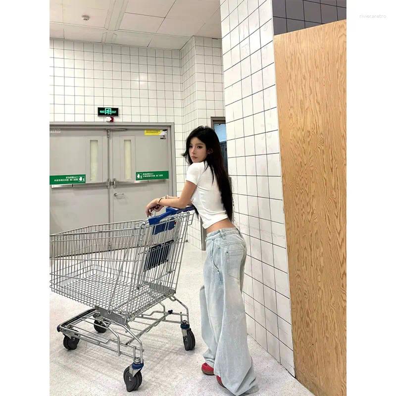 Women's Jeans Blue Women Y2K Baggy Woman Vintage High Waisted Straight Streetwear Casual Summer Big Size Wide Leg Denim Pants Z260313