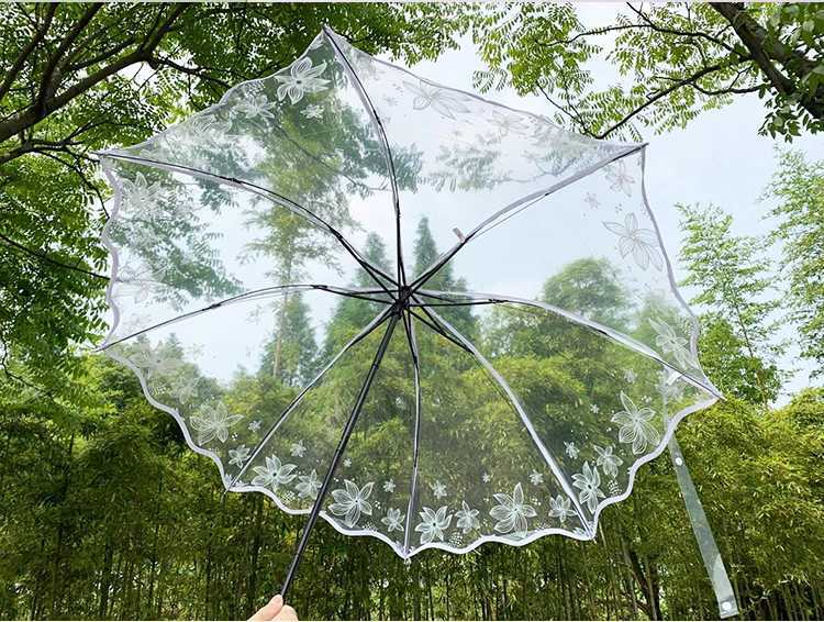 Transparent Thicken Three Fold Women Men Rain Umbrella Romantic PVC Clear Automatic Umbrellas Flower Printed Umbrella C251117