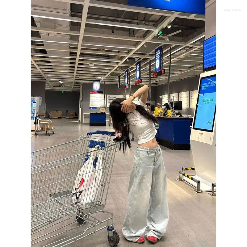 Women's Jeans Blue Women Y2K Baggy Woman Vintage High Waisted Straight Streetwear Casual Summer Big Size Wide Leg Denim Pants Z260313