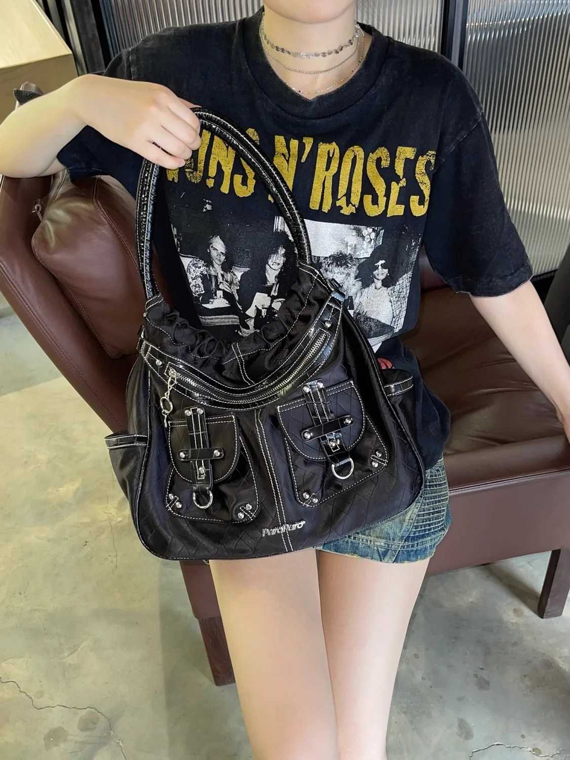 Girls Y2k Shoulder Bags for Women Large Capacity Grunge Tote Handbag Luxury Designer Female Multi-pocket Underarm Bag 2023 TrendW251117