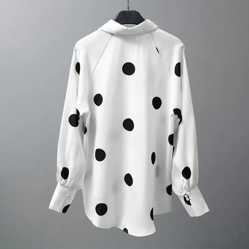 Fashion Polka Dot Shirt Women Elegant Long Sleeve Printed Blouse Vintage High Low Chemise Female Beach Lapel Button Blusas 250417