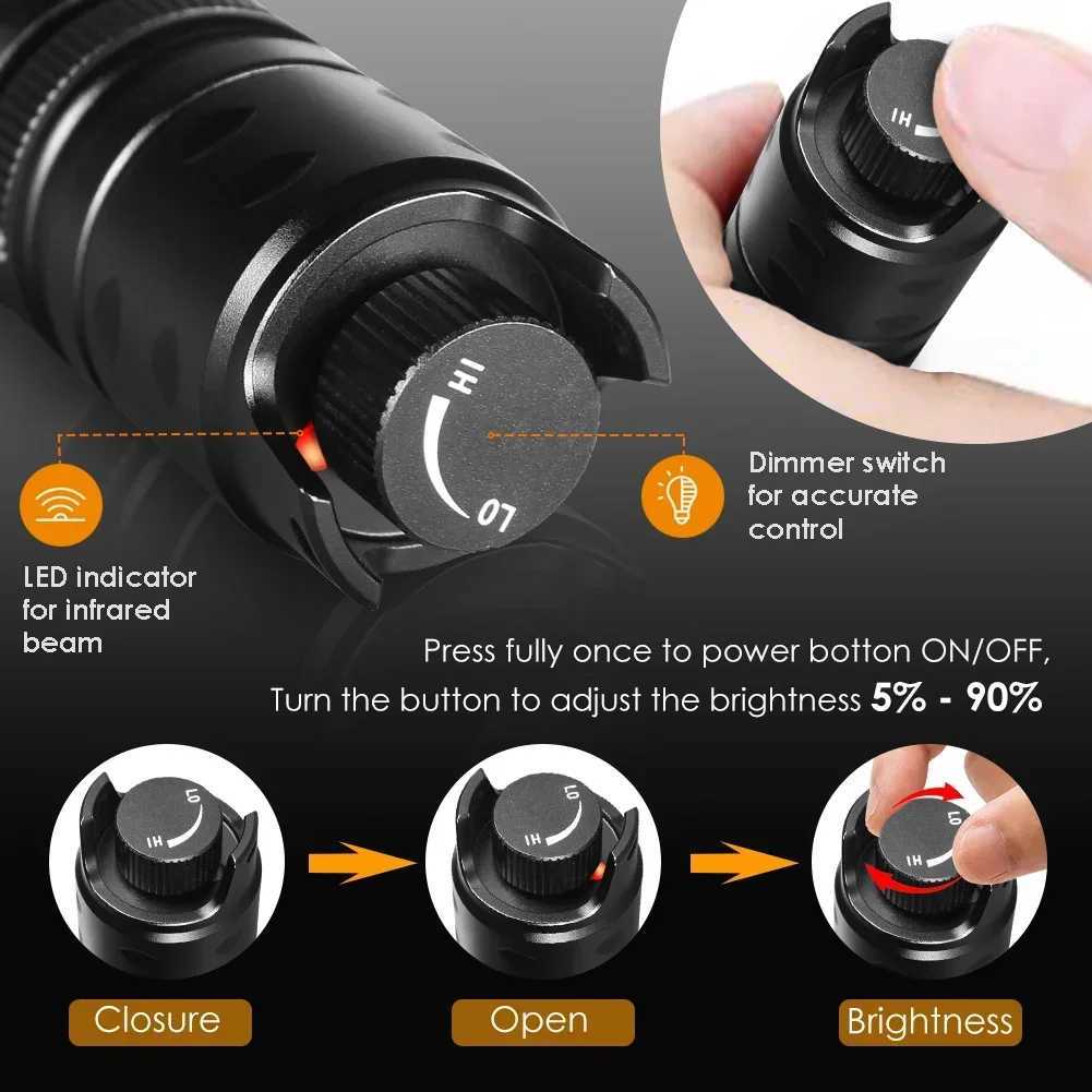 UniqueFire 2002D Vcsel LED IR 940NM 850NM Flashlight Zoom Hunting Fishing Night Vision Torch Rechargeable USB-C 18650 Battery M251117