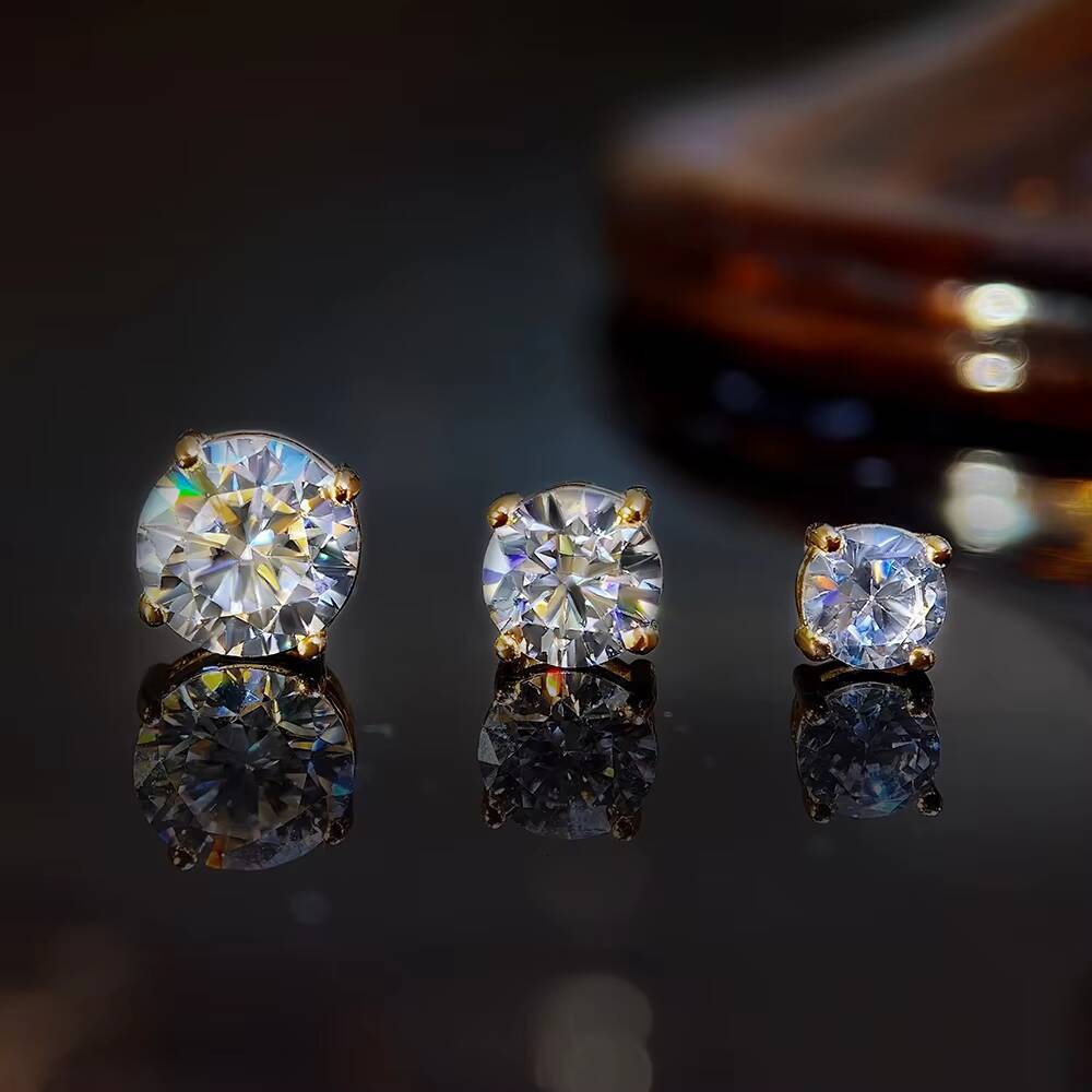 S925 Silver Earring Moissanite VVVS Four-prong Single Diamond Classic Silver 66mm Round Brilliant Cut Screwback Stud Earrings