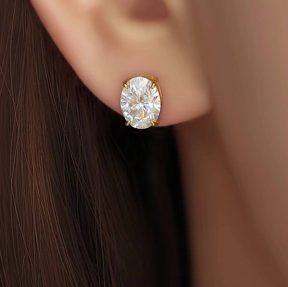 Classic 925 Sterling Silver 68mm Oval Cut VVVS Moissanite Stud Earrings for Men and Women Daily Wear Jewelry