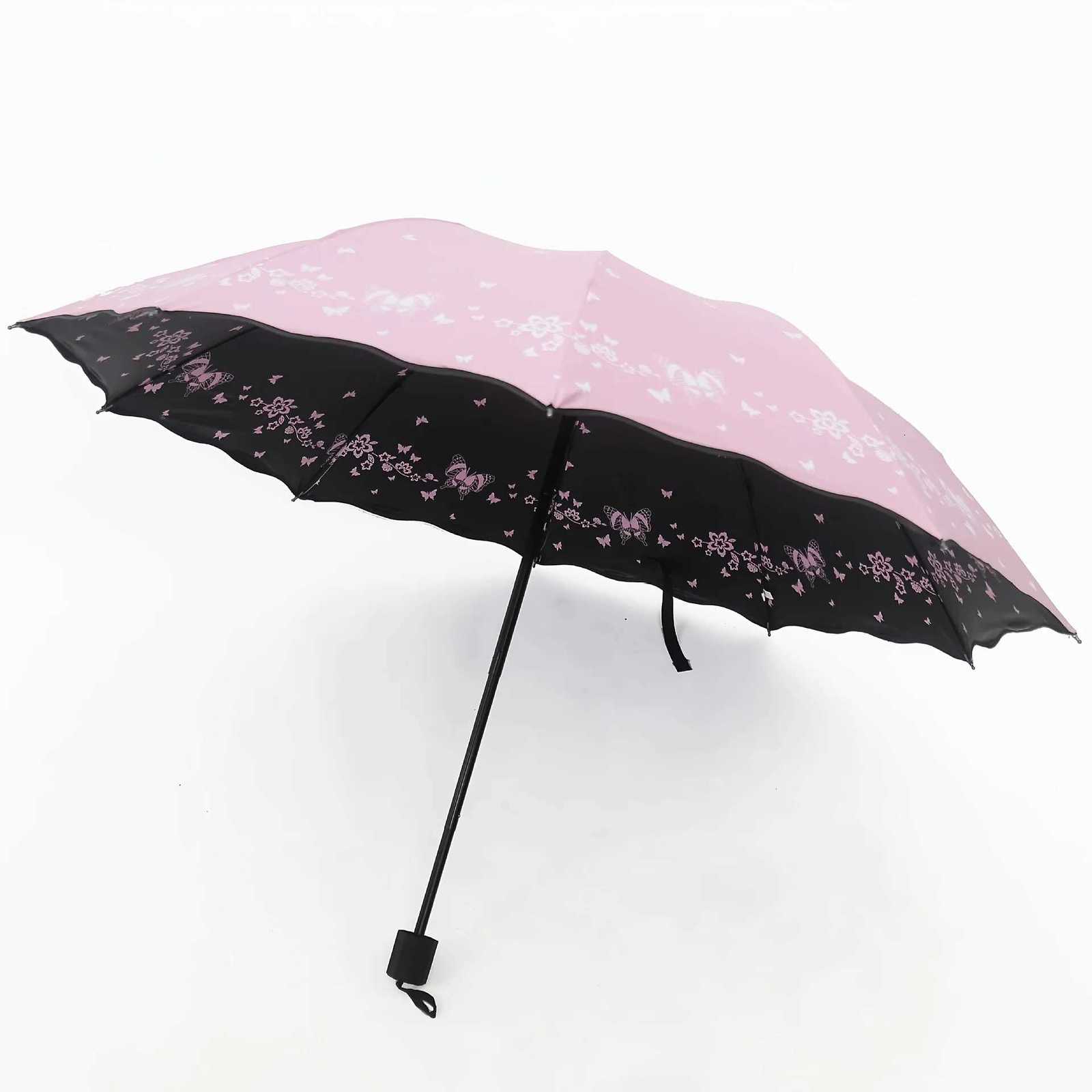 Stylish Double-Sided Butterfly Print Umbrella - Windproof UV Protection Suitable for Sunny and Rainy Days Wavy Ruffle Edge C251117