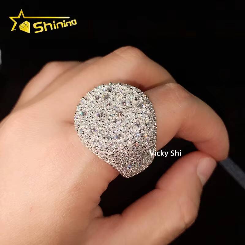 Hip Hop Iced Out Mosaic Reverse Setting Mens Moissanite Ring Custom GRA 925 Sterling Silver Ring for Engagement Wedding