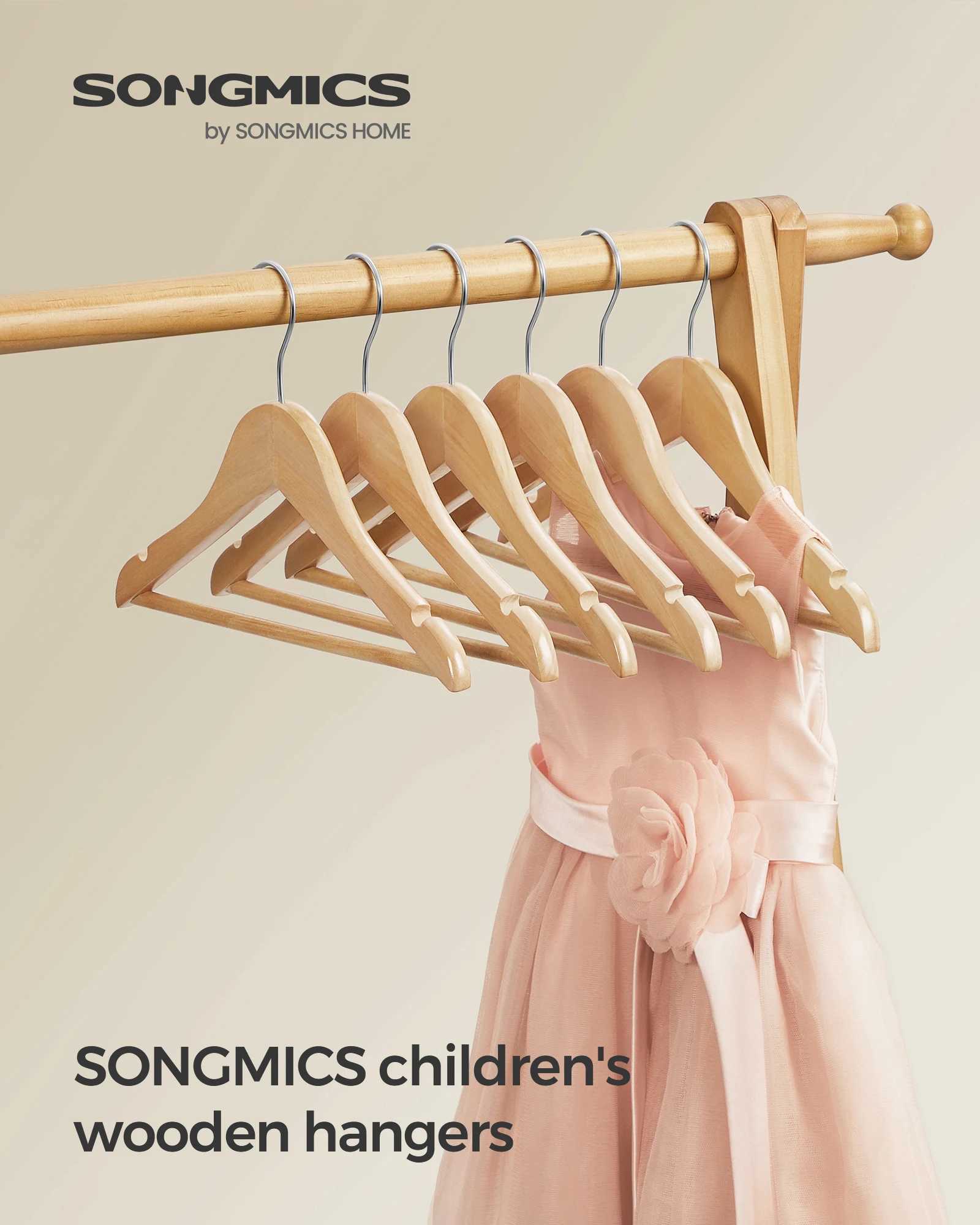 SONGMICS Kids Wooden Hangers 20 Pack Solid Wood Baby Hangers Childrens Coat Hangers with Pants Bar Shoulder Notches C251117