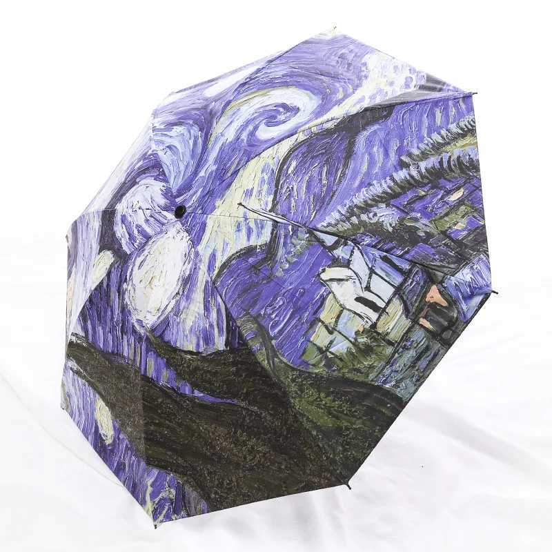 Van Gogh Art Painting Umbrella Women Men Sun Paraguas Anti UV Vinyl Fold Rain Umbrellas Outdoor Parasol For Gifts C251117
