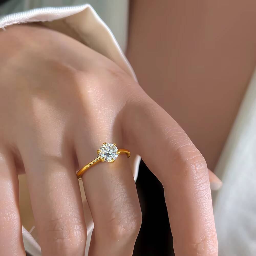 FOXI 925 Sterling Silver Pure Gold Plated Moissanite VVS Radiant Cut Engagement Prime Soild 18K Gold Ring for Wedding Jewelry