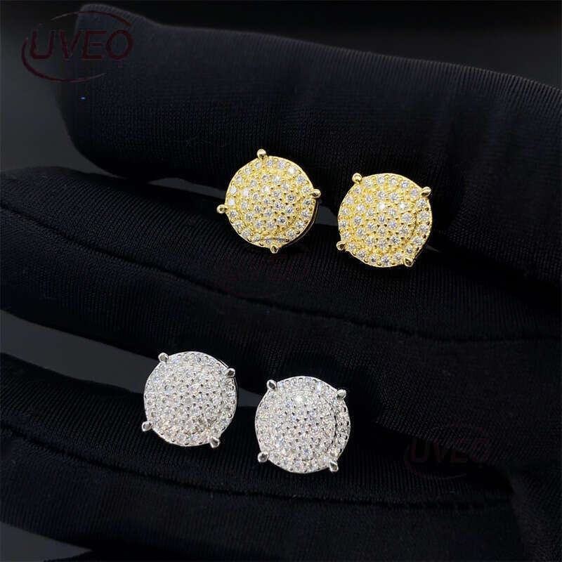 Iced Out Gold 925 Jewelry Sterling Silver VVS Earrings Hoops Hiphop Pass Dias Tester Round Cut Women Couple Gift