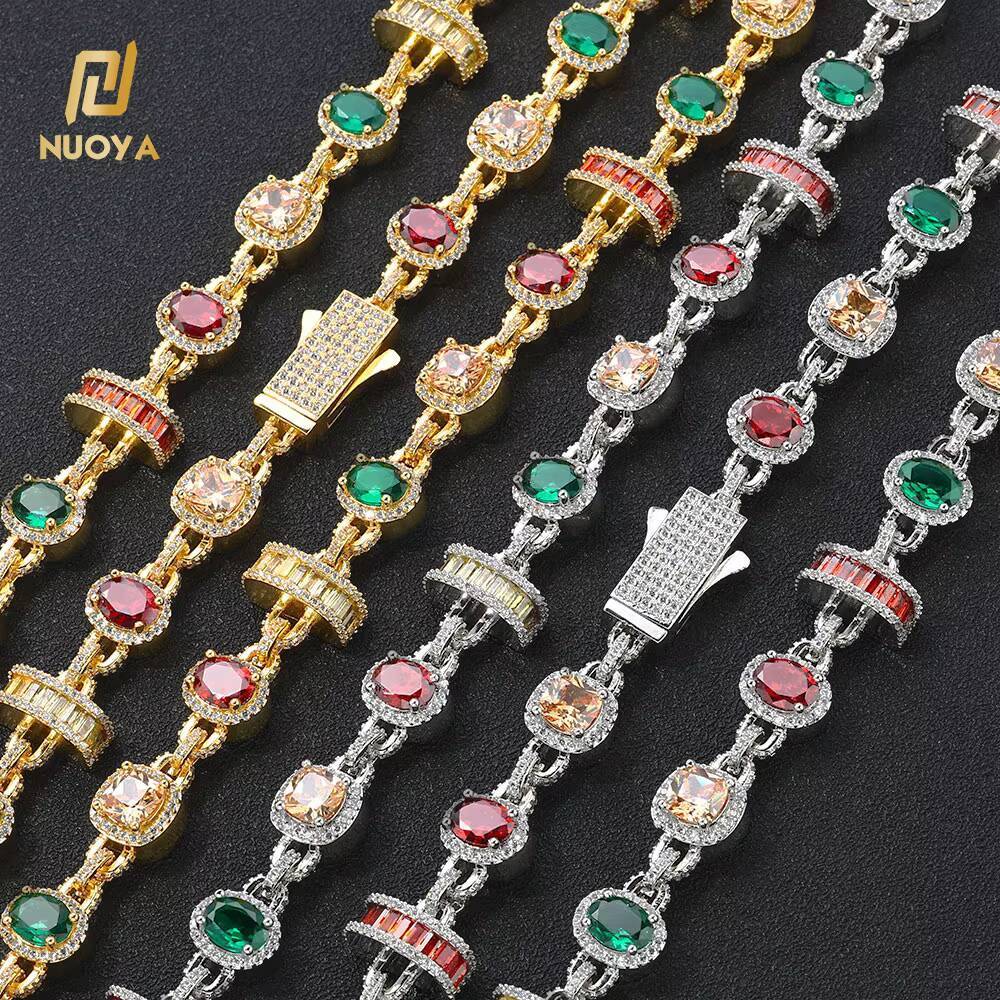Laboratory cultivation of Moissanite Luxury Geometric Design Link Chain Necklace New Arrival Gold Plated Colored Zircon Stones Hip Hop Fine Jewelry