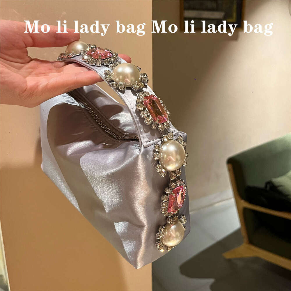 french style evening ostrich feather lunch box handmade diamondstudded flower pearl gemstone silk satin handbag phone bag