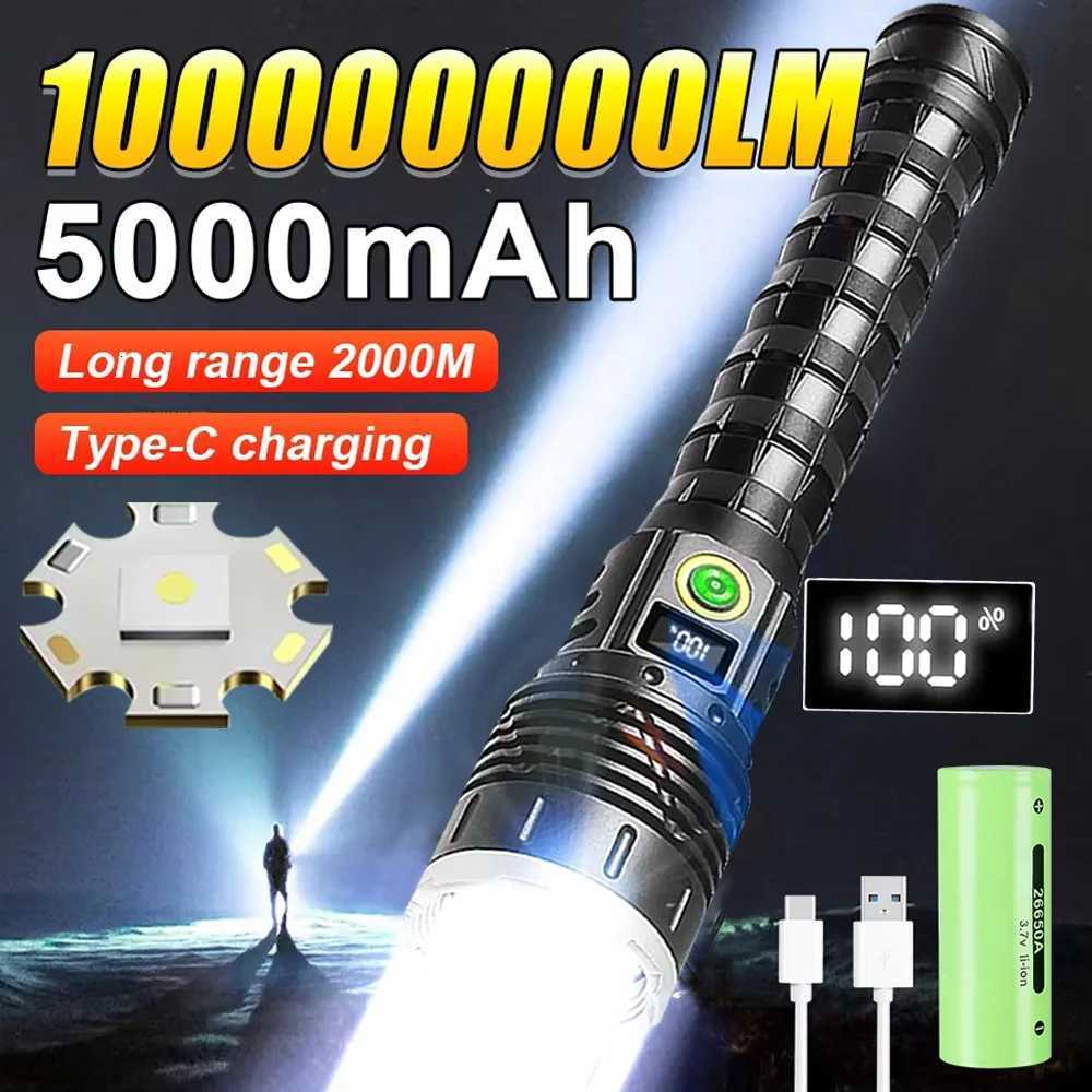 1000000lm Most Powerful Led Flashlight Rechargeable Type-c Flashlight Long Range 2000m Tactical Torch Light For Fishing Hunting M251117