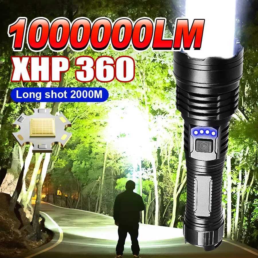 Ultra Powerful 1000000LM Flashlight Rechargeable 18650 Torch High Power XHP360 LED Flashlight Work 12H Camping Tactical Lantern M251117