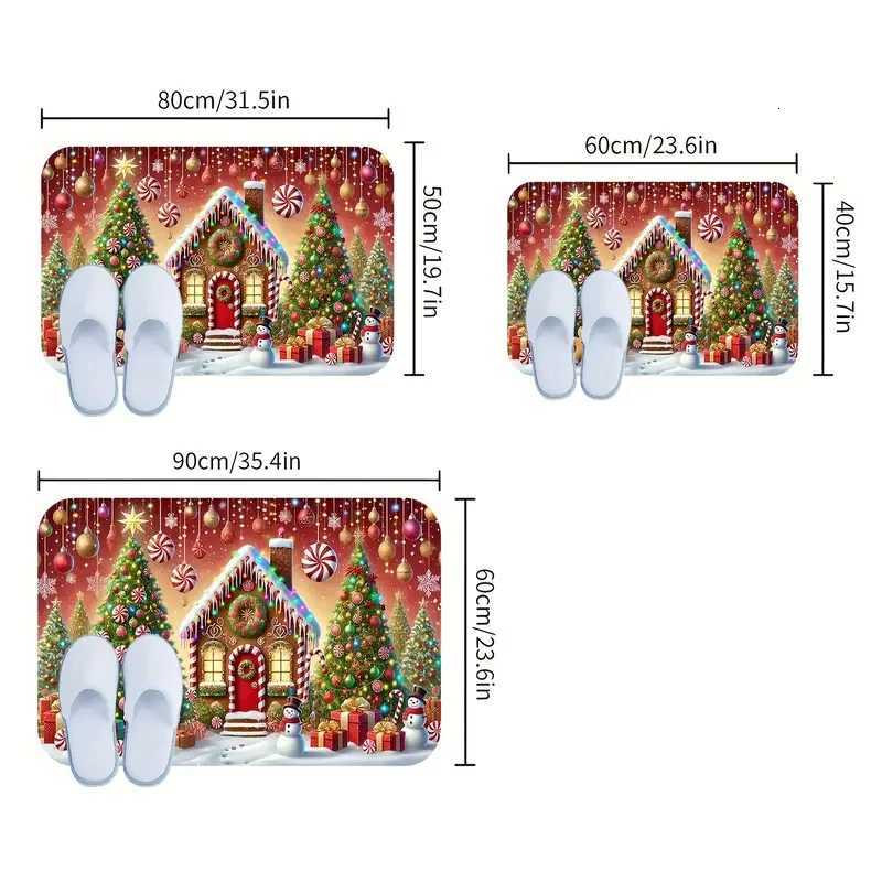VIKAMA 1PC Christmas Doormat Featured Gingerbread House and Tree Design for Living Room Bedroom Kitchen Holiday DecorM251117