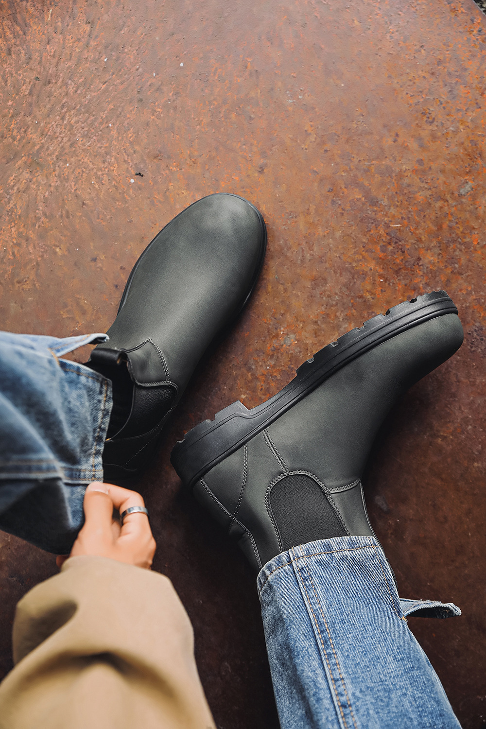 Free Shipping Retro Distressed Chelsea Ankle Boots Autumn New Style Suede Leather Material Elastic Fabric Paneling Non-Slip Wear-Resistant Work Boots