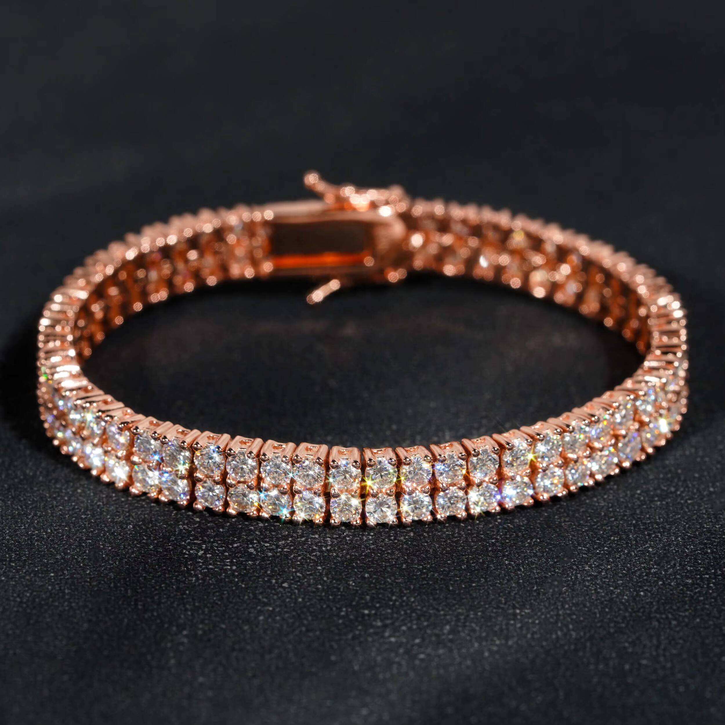 Double Rows Diamond 6mm Width Tennis Chain Silver 925 Vvs Moissanite Hip Hop Jewelry Lab Diamond Tennis Bracelet