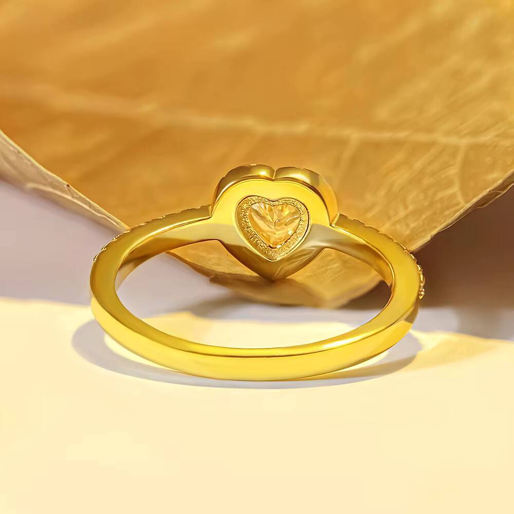 FOXI 18k Gold Plated Engagement Ring Heart D Color VVS Moissanite Diamond Halo Ring 925 Sterling Silver Moissanite Wedding Ring