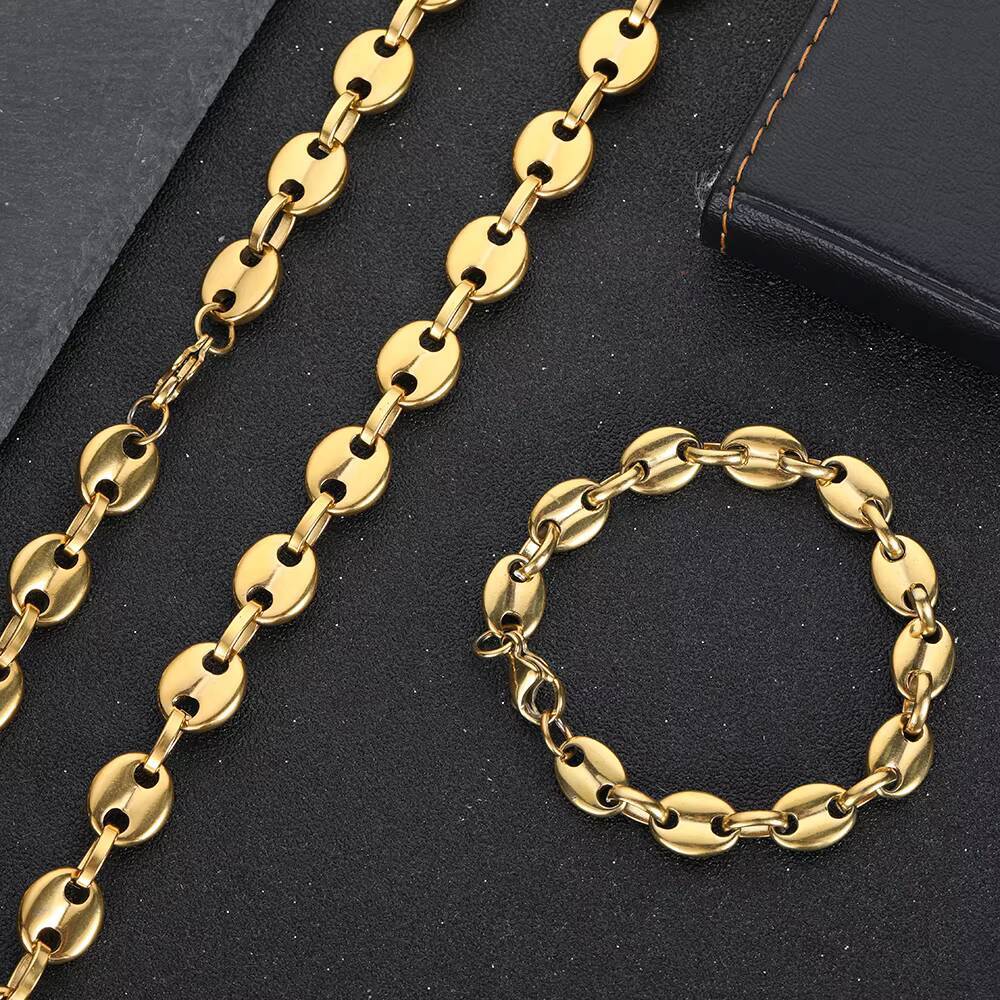 NUOYA Custom Hip Hop Bangle Bracelet Stainless Steel Gold Plated Pig Nose Chain Link Jewelry for Women Fashion Gift Wholesale