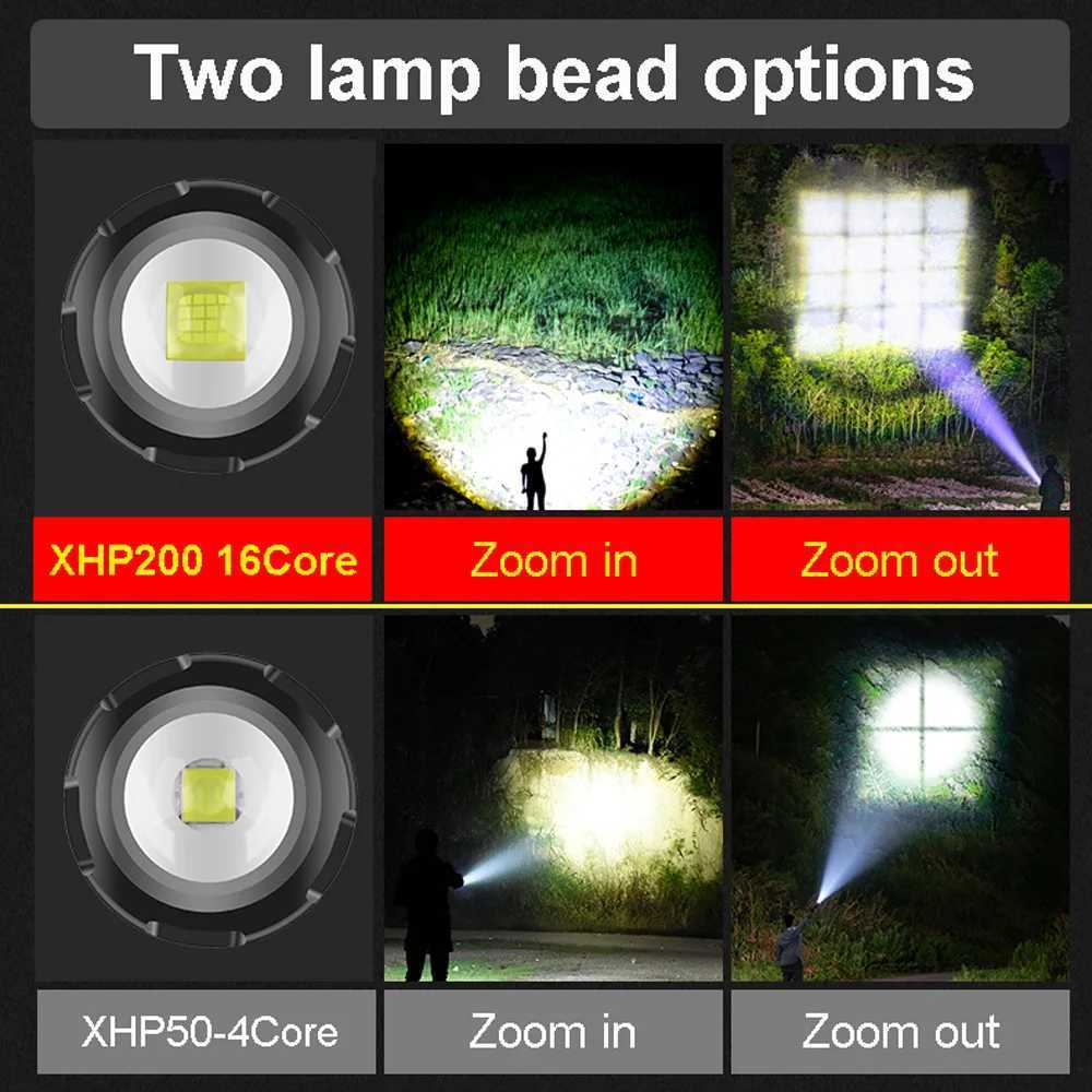 XHP200 High Power LED Flashlight 9000000LM Type-C Usb Rechargeable Outdoor Waterproof Tactical Flashlight 18650 XHP50 Zoom Torch M251117