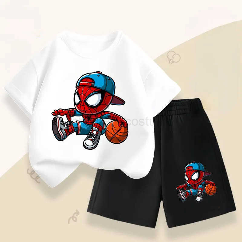 Disney Summer Boys Breathable T Shirt Shorts Two Piece Set Disney Anime Spiderman Kids Casual Outfits Child Short Sleeved Top Suit W20250417