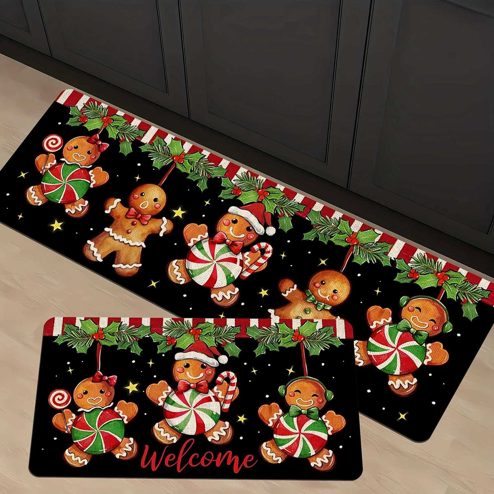 Christmas Gingerbread Candy Cane Kitchen Carpets Entrance Welcome Doormat Living Room Bedroom Laundry Bathroom Non-slip FloormatM251117