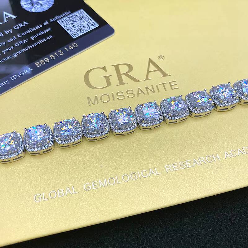 Men Luxury Design 10mm Cushion Shape Diamond Tennis Link Real 18k Gold Plated Silver 925 Moissanite Cluster Diamond Tennis Chain