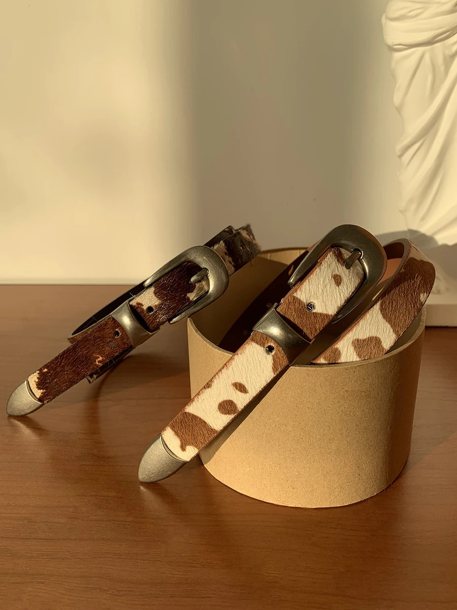 Womens handmade cow print buckle strap 2cm 250414
