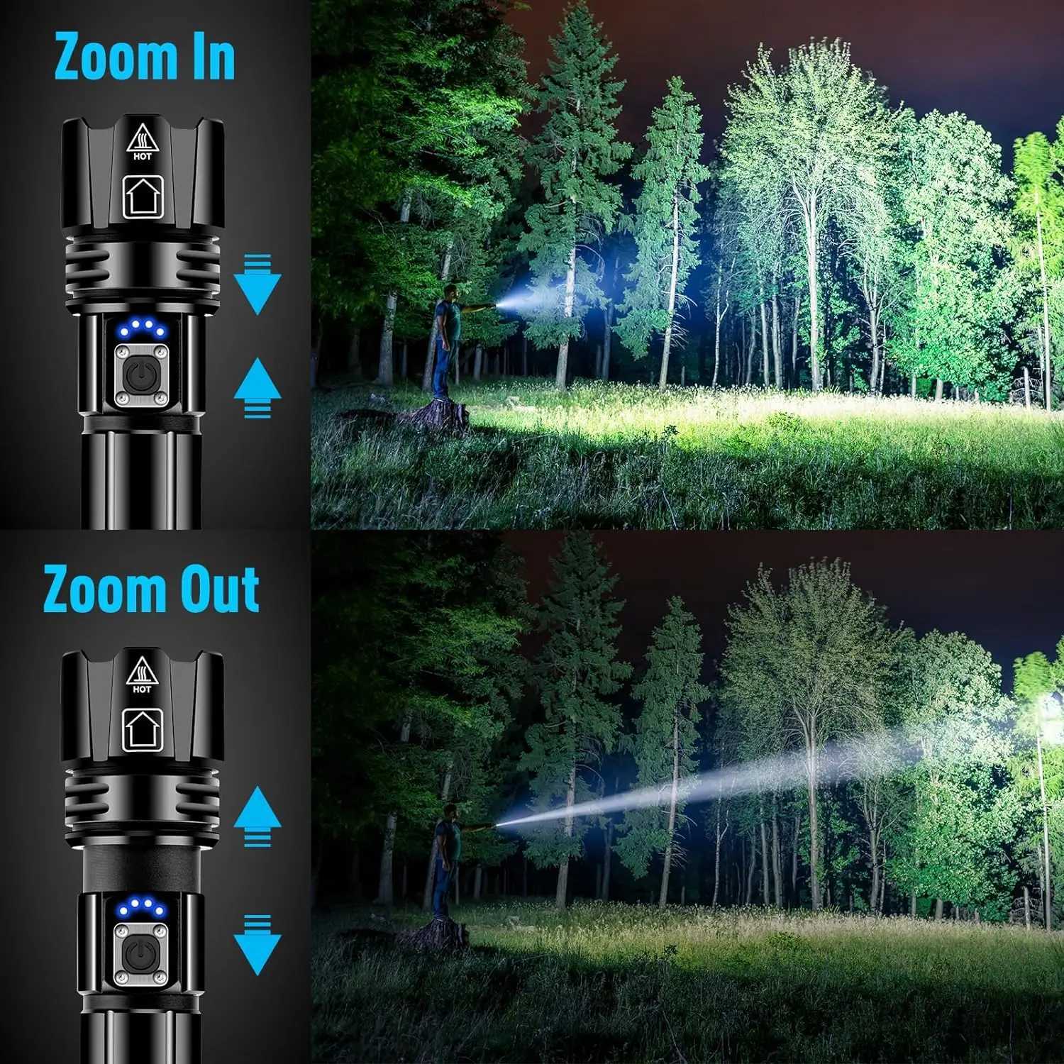 10000LM Super Bright White Laser Flashlight With 26650 5000mAh Battery USB Rechargeable Zoom LED Tactical Torch Camping Lantern M251117