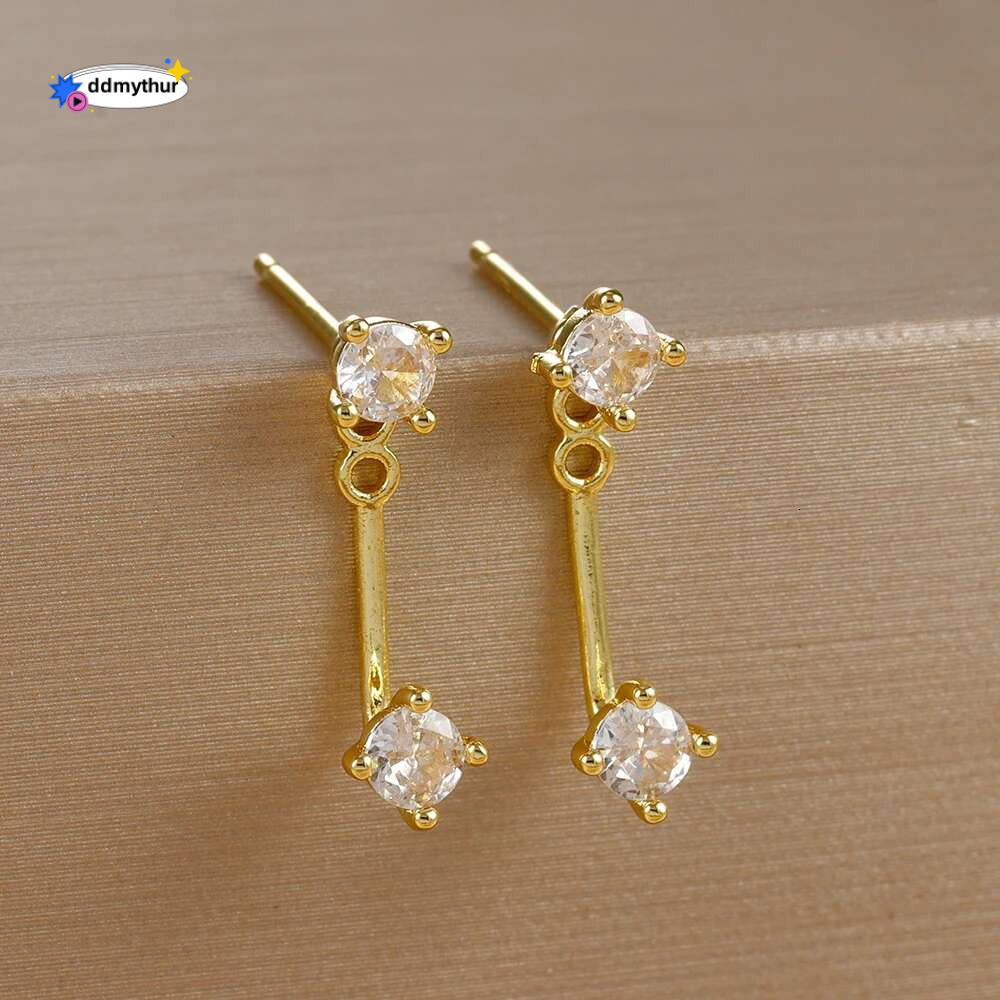 2PCS Exquisite Short Tassel Pendant Earrings for Women Trendy Cubic Zirconia Stud Earring Party Wedding Jewelry Accessories Gift ddmythur