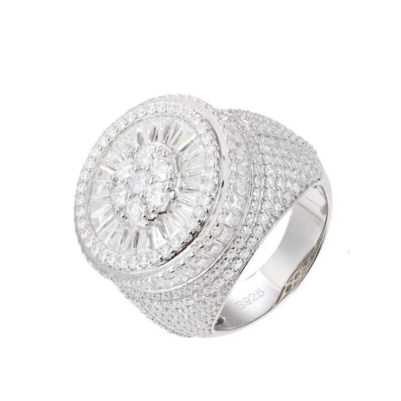 European American Classic Fashion Trendy Ring S925 Silver Inlaid D Color Moissanite Cross-Border Hip-Hop for Men Women Stock