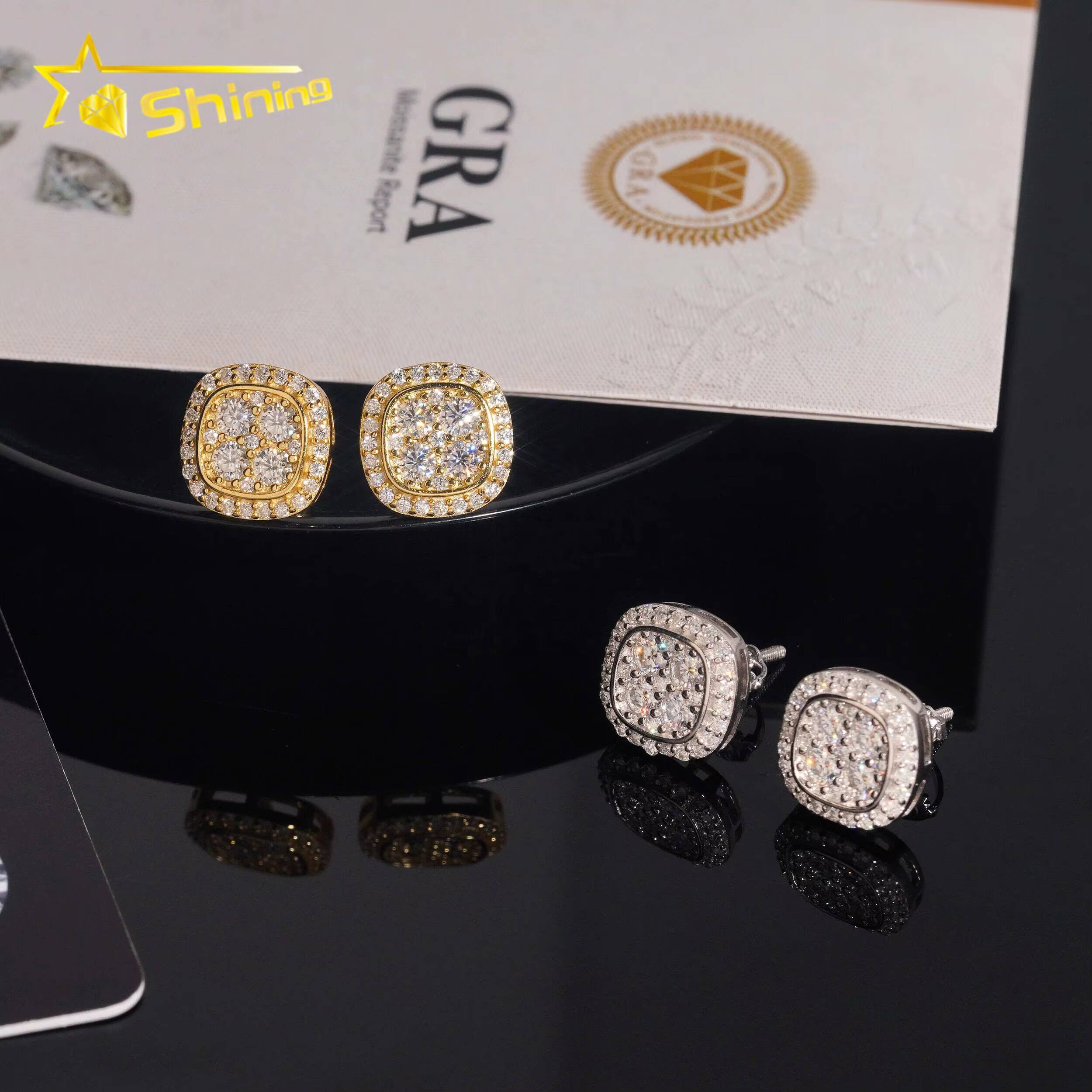 Local Stock Fast Shipping Iced Out Jewelry Screw Back Hip Hop 925 Silver VVS Moissanite Earrings