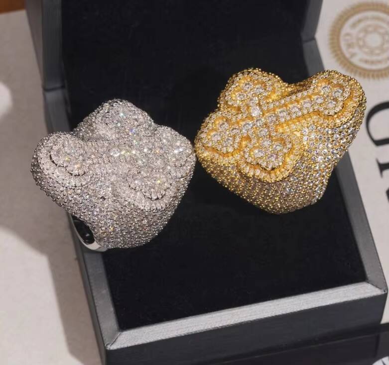 S925 Sterling Silver Moissanite Ring Baguette Cut Hip Hop Cross Design Unique and Stylish Baguette Cut Moissanite Ring for Men