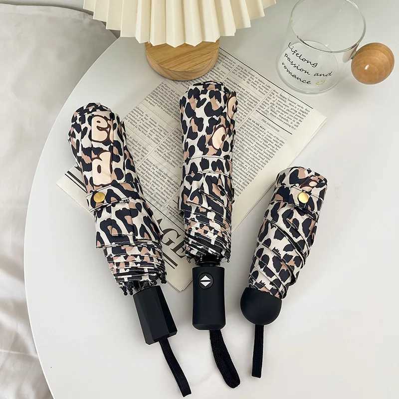 Leopard Print 3 5 Folding Rain Umbrella Automatic Manual Creative Outdoor Windproof Women Sun Protection Parasol Compact Gift C251117