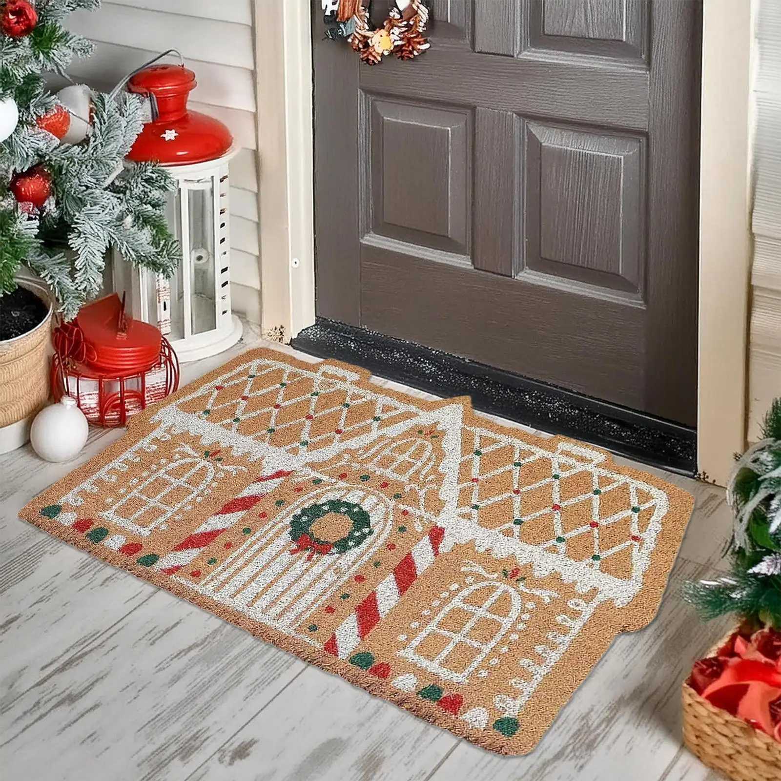 Christmas Doormat Non-Slip - Gingerbread House Holiday Front Door Mat for Indoor Outdoor Welcome Mat for Living Room EntrywayM251117