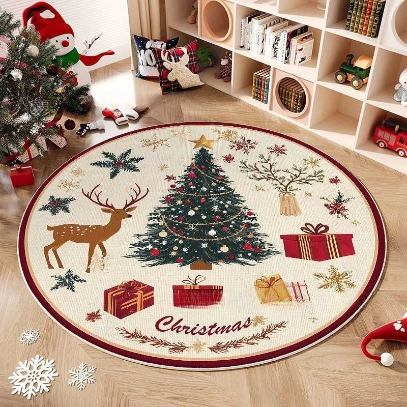 2025 Fleece Anti-Slip Festive Rug Christmas Series Theme Round Carpet Crystal for Living Room and Bedroom DecorationM251117